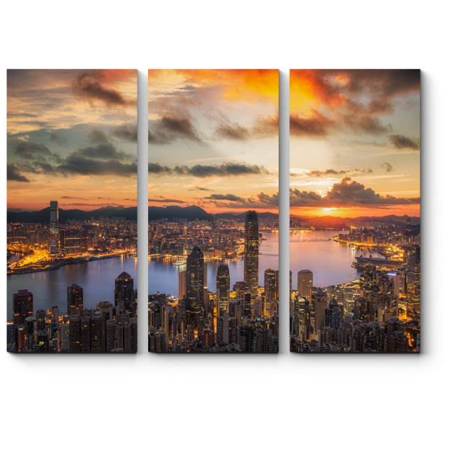 Модульная картина Рассвет над бухтой Виктория, Гонконг