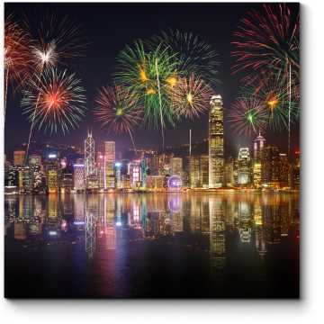 Модульная картина Сверкающий салют над бухтой Гонконга