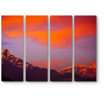 Модульная картина Оранжевый закат над гималайскими горами