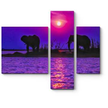 Модульная картина Слоны на водопое