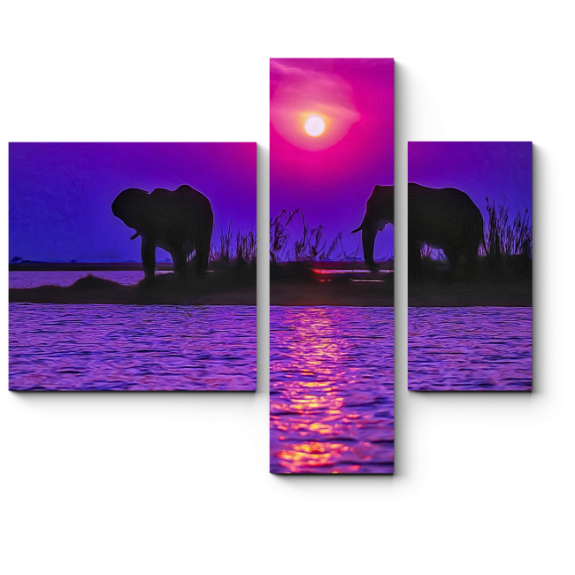 Модульная картина Слоны на водопое