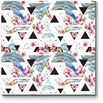 Модульная картина Птицы, цветы и треугольники