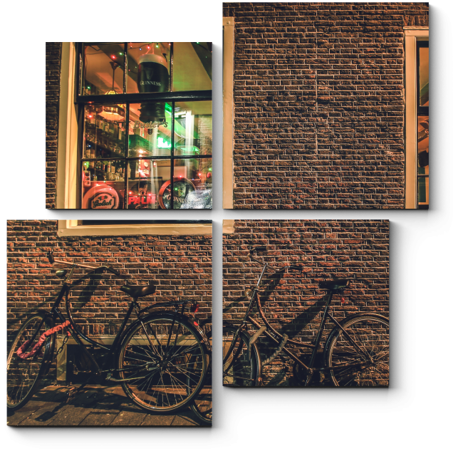 Модульная картина Велосипеды у кирпичной стены амстердамского паба