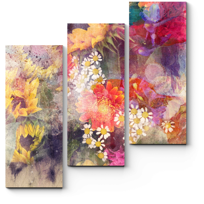 Модульная картина Подсолнухи и полевые цветы 