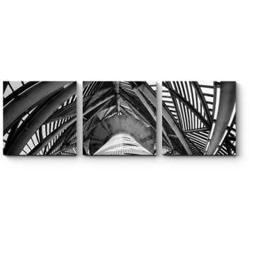Модульная картина Винтовая черно-белая лестница