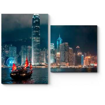Модульная картина Ночные огни Гонконга
