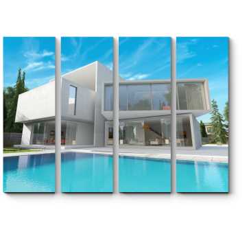 Модульная картина Современный дом с бассейном