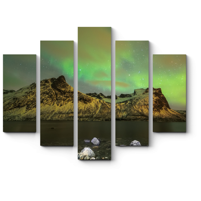 Модульная картина Северное сияние над фьордами