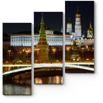 Модульная картина Ночный Кремль в отражении Москвы-реки