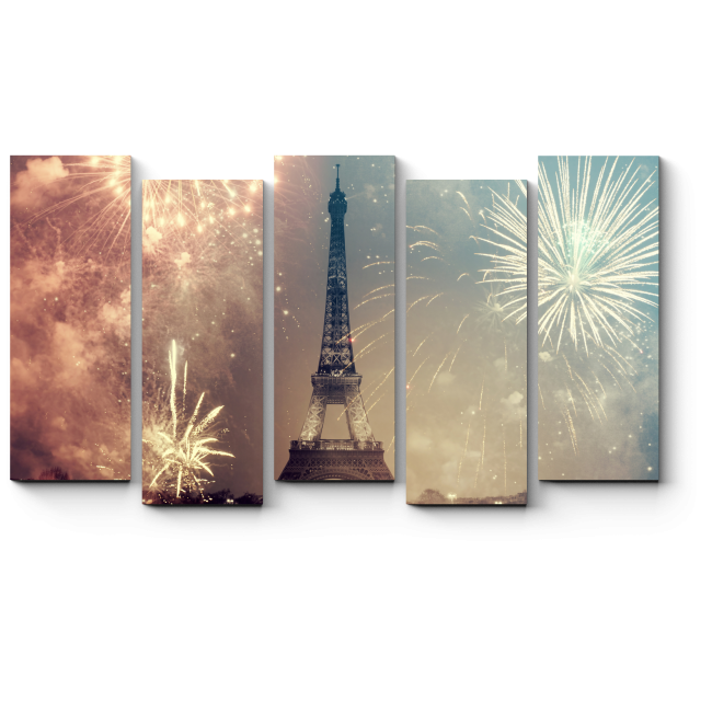Модульная картина Новогодний фейерверк над Парижем