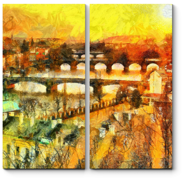 Модульная картина Прага в лучах солнца, масло