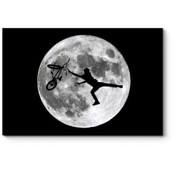 Модульная картина Силуэт байкера на фоне луны