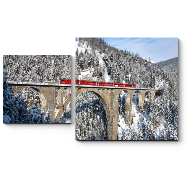 Модульная картина Горный красный поезд