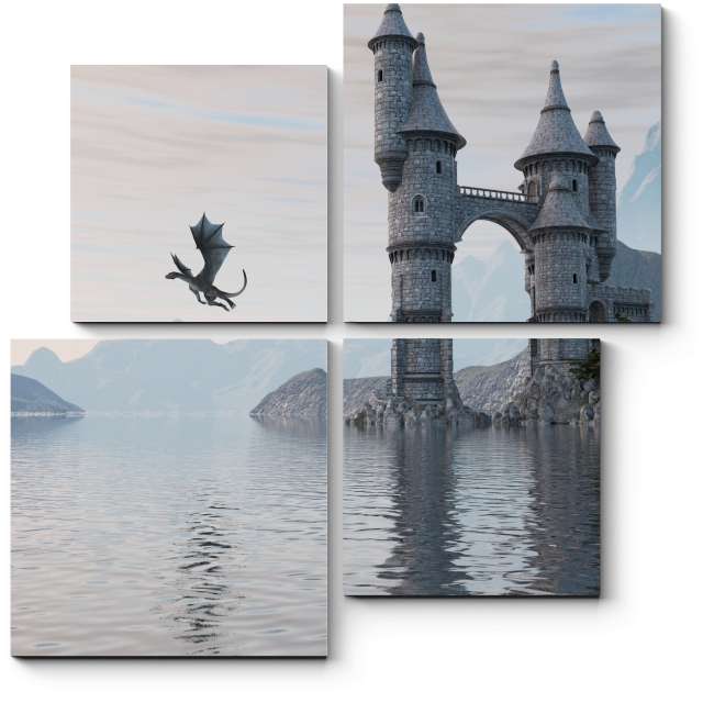 Модульная картина Замок на воде и дракон