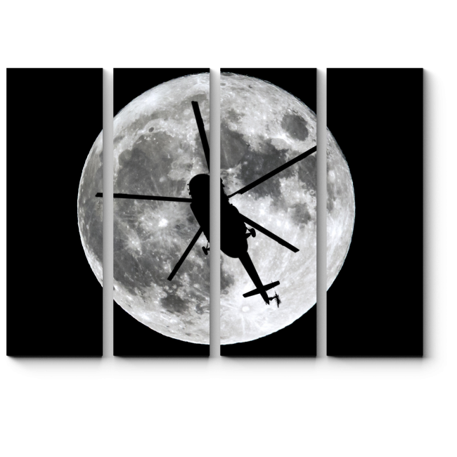 Модульная картина Силуэт вертолета на фоне луны
