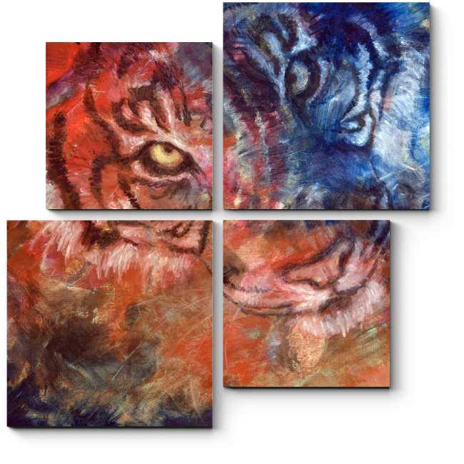 Модульная картина Тигр маслом на холсте 