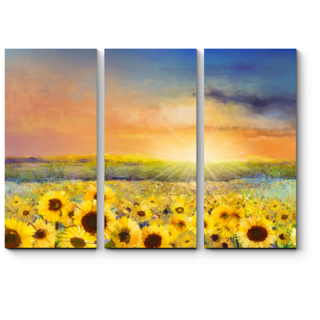 Модульная картина Подсолнуховое поле в лучах солнца 