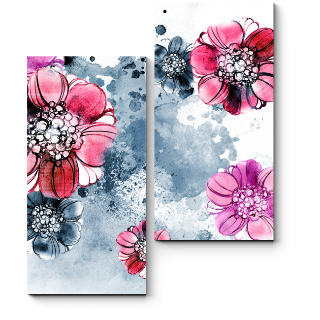 Модульная картина Винтажные романтические цветы, акварель