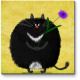 Милый черный кот с фиолетовой астрой