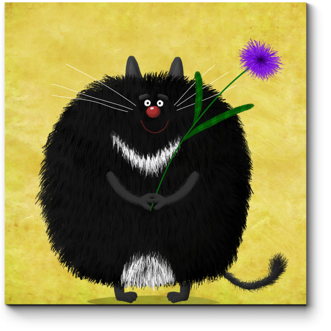 Модульная картина Милый черный кот с фиолетовой астрой, купить недорого  Москва, Спб