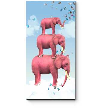 Модульная картина Три розовых слона на облаке