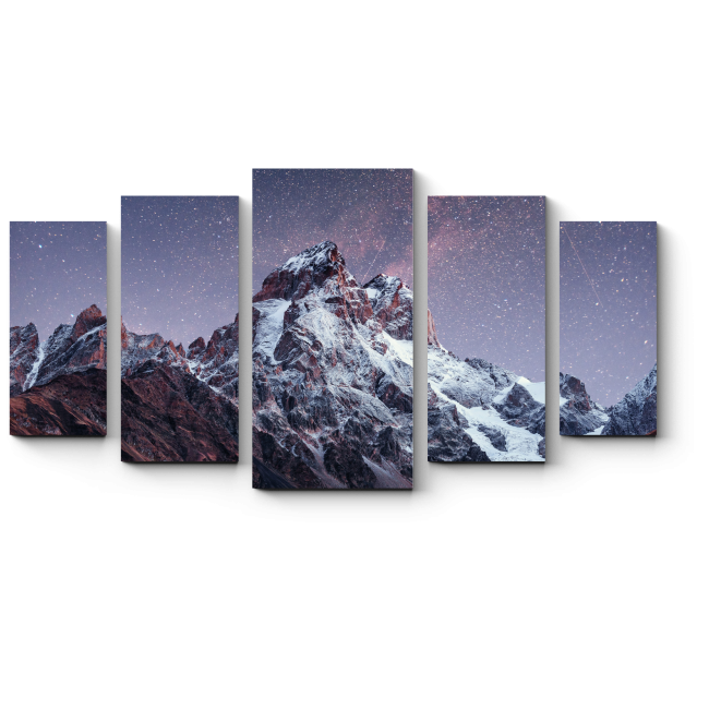 Модульная картина Заснеженные вершины под фантастическим звездным небом