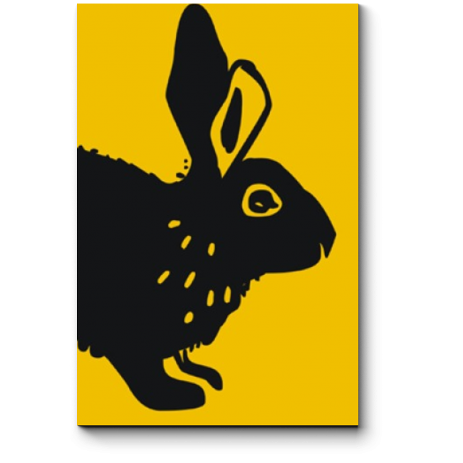 Модульная картина Черный арт заяц на желтом фоне
