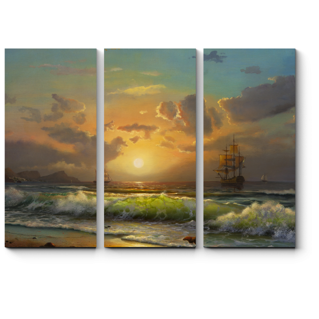 Модульная картина Корабли в заходящем солнце
