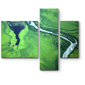 Модульная картина Зеленые поля и река с высоты птичьего полета