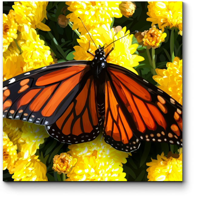 Модульная картина Красивая бабочка на желтых цветах