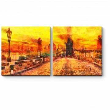 Модульная картина Первые лучи солнца над Карловым мостом, Прага