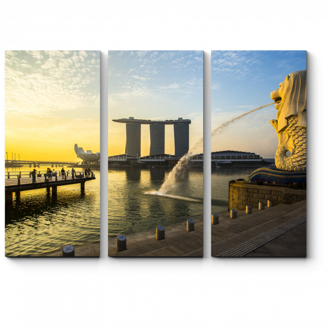 Модульная картина Мерлайон на рассвете, Сингапур