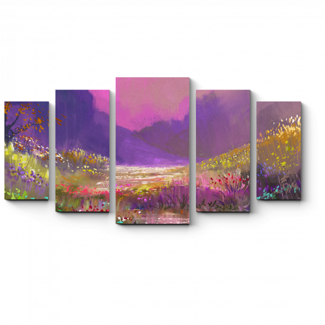 Модульная картина Яркие цветы у подножия гор