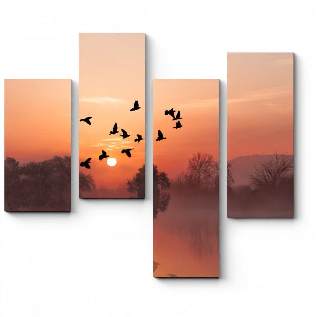 Модульная картина Закат над озером