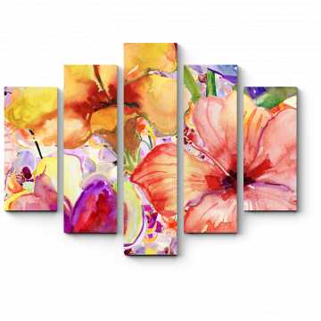 Модульная картина Нежные цветы, акварель
