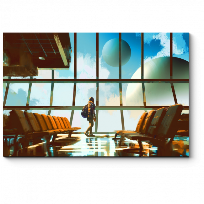 Модульная картина Планеты в окнах аэропорта