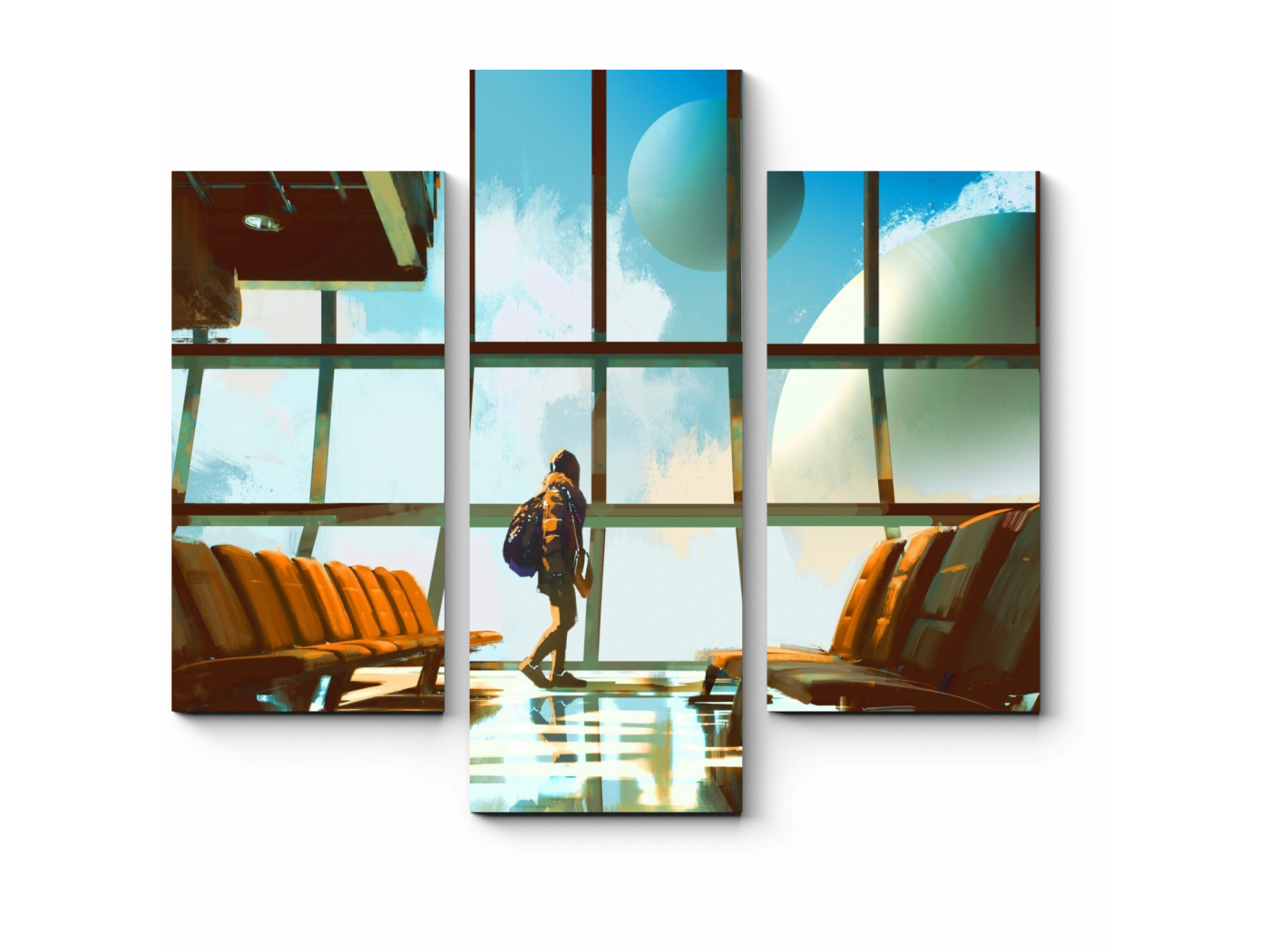 

Модульная картина Picsis, Планеты в окнах аэропорта (20x20)